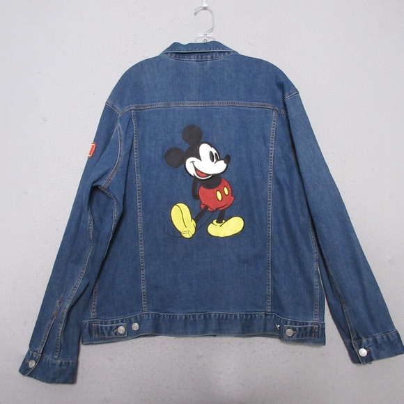 Disney Parks Jean Jacket XL Mickey Mouse Embroidered 1971 Patch‎ Unisex Denim - Picture 1 of 12